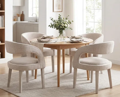Miniatura 17 de Shunzhi Juego de 2 sillas de comedor modernas de barril, sillas tapizadas de lino para comedor con respaldo abierto, sillas de cocina, sillas