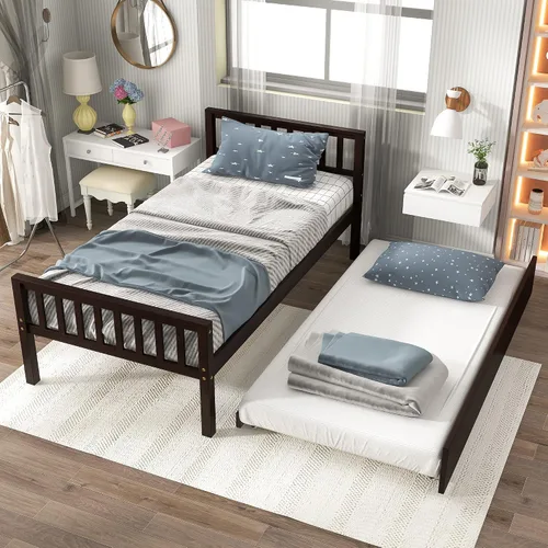 Miniatura 3 de Dolonm Cama de plataforma individual con nido, marco de cama de madera maciza con cabecero, estribo para adolescentes, niños y niñas, no necesita
