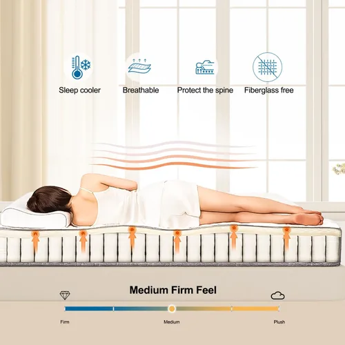 Miniatura 4 de Colchón híbrido Queen de 14 pulgadas con espuma viscoelástica de gel y resortes individuales en bolsillo, colchones de cama tamaño Queen en una