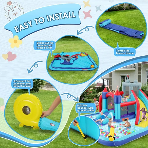 Miniatura 3 de Bounce House - Combo de tobogán acuático, castillo inflable 10 en 1, toboganes acuáticos con soplador para niños de 3 a 12 años, casa hinchable