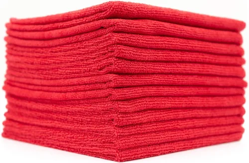 (Paquete de 12) 12" x 12 in. toallas de limpieza de microfibra de grado comercial para usos múltiples, altamente absorbentes, sin pelusa, sin Rojo