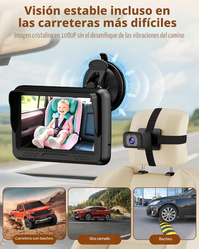 Miniatura 8 de Rohent Cámara de coche para bebé HD 1080P - Monitor infantil orientado hacia atrás con visión nocturna Cámara de coche para bebé Lente gran angular