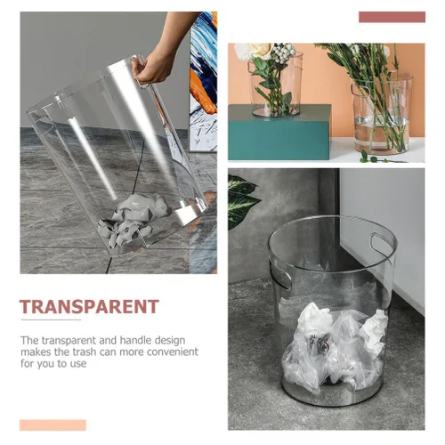 Miniatura 4 de Alipis 1 cubo de basura transparente con asa, cubo de basura de oficina, pequeño bote de basura redondo de plástico para baño, cocina, dormitorio