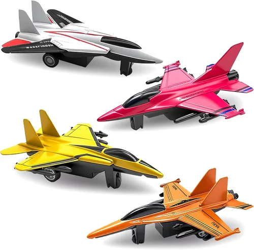 Paquete de 4 juguetes de avión fundidos a presión para niños de 3, 4, 5, 6, 7 años, juguetes de avión de tracción hacia atrás, aviones, aviones,