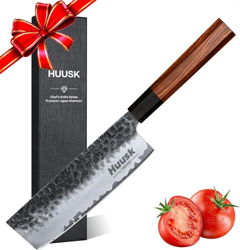 Miniatura 12 de Huusk Cuchillo de chef serbio mejorado, cuchillo de carnicero forjado con funda, cuchillo de carne japonés para cortar carne, cuchillos de corte
