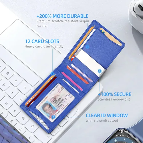 Miniatura 2 de Zitahli - Billeteras delgadas RFID para hombres, billetera de cuero flexible con clip de dinero, cartera minimalista con bolsillo frontal