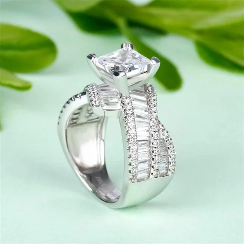 Miniatura 4 de Jeulia Anillos de compromiso de corte princesa de 2 quilates para mujer, plata de ley con diamante blanco, circonita cúbica, anillo de compromiso