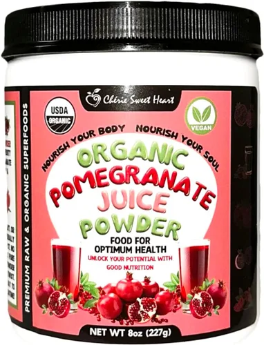 Cherie Sweet Heart USDA - Jugo de granada orgánico en polvo, 8 onzas, polvo de fruta natural, sin azúcar ni aditivos, gran sabor para bebidas,