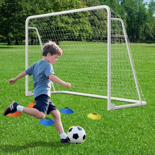 DoCred Porterías de fútbol de 6x4/8x6/10x6.5/12x6/16x7/18x7/21x7/24x8 pies, portería de fútbol plegable de acero de tamaño completo para patio