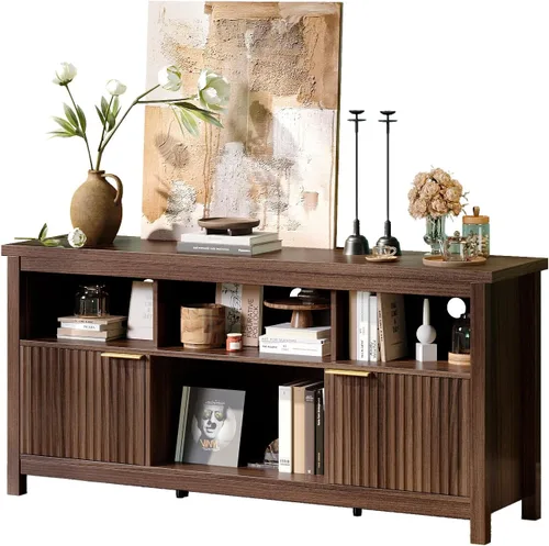 Miniatura 7 de VINGLI Soporte de TV acanalado de 58 pulgadas para televisores de hasta 70 pulgadas, moderno soporte de TV con almacenamiento y estantes ajustables