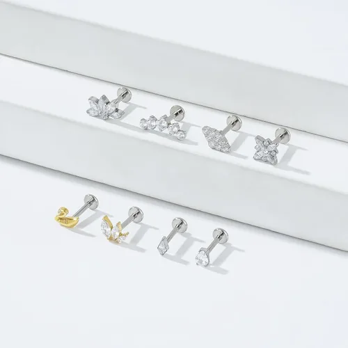 Miniatura 4 de ENONTY 1 pieza de 16G G23 titanio sin rosca Labret Stud Push In Bling CZ Labret Cluster Labret Tragus Helix Conch Lobe Rook Cartiltilago Push Back