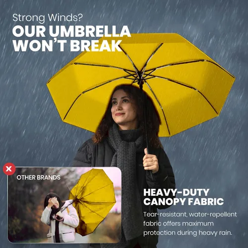 Miniatura 12 de Rain-Mate Paraguas compactos resistentes al viento para la lluvia, diseño de costilla de fibra de vidrio reforzada fuerte y apertura y cierre