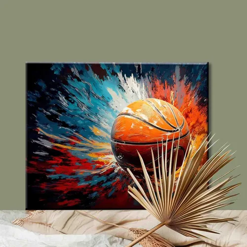 Miniatura 2 de Aihonmin Pintura por números, tema de baloncesto, kit de pintura al óleo para niños y adultos, pintura de dibujo de 16 x 20 pulgadas, pigmento Bola
