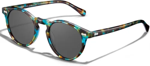 Miniatura 22 de CARFIA Gafas de sol polarizadas de acetato redondo para mujer, protección UV de cara pequeña con funda de cuero CA5288
