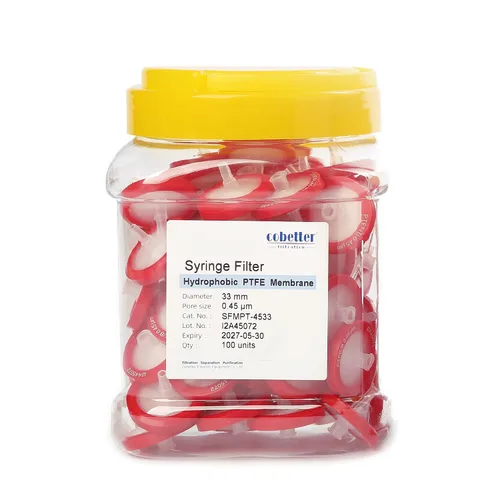 Miniatura 15 de Paquete de 100 Filtros de Jeringa PTFE para Laboratorio Filtros de Filtración Hidrofóbica Tamaño de Poro 0.22μm Diámetro 13mm No estéril Rojo