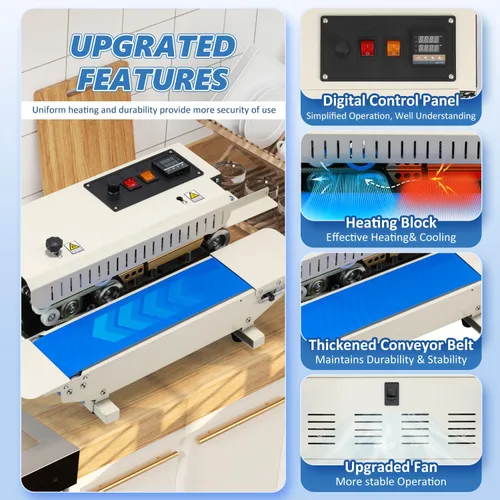 Miniatura 6 de Máquina selladora térmica comercial, máquina de sellado continuo de bandas de bolsas con control digital de temperatura, máquina selladora