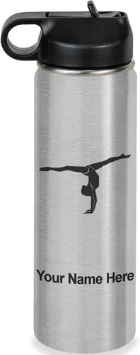 Miniatura 46 de LaserGram Botella de agua personalizada, gimnasta niña, acero inoxidable de doble pared aislada al vacío con popote superior, regalo grabado Azul