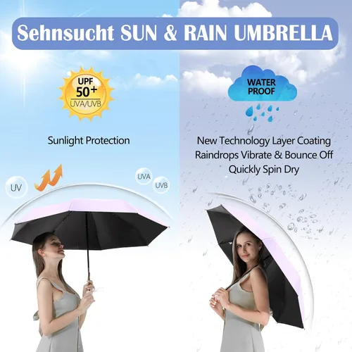 Miniatura 3 de Sehnschut - Sombrilla portátil de viaje con 8 costillas pequeña plegable plegable para sol y lluvia para mujer protección UV