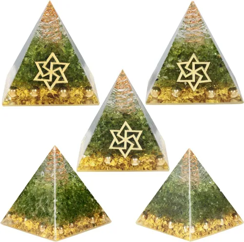 Miniatura 4 de Rockcloud Olivine - Generador de energía de piedra pirámide de orgón de alambre de cobre para meditación, equilibrio de reiki