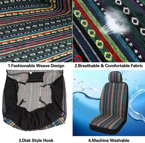 Miniatura 6 de Pariitadin Juego completo de fundas de asiento estilo Baja con almohadillas para cinturón de seguridad, fundas de asiento lavables y transpirables