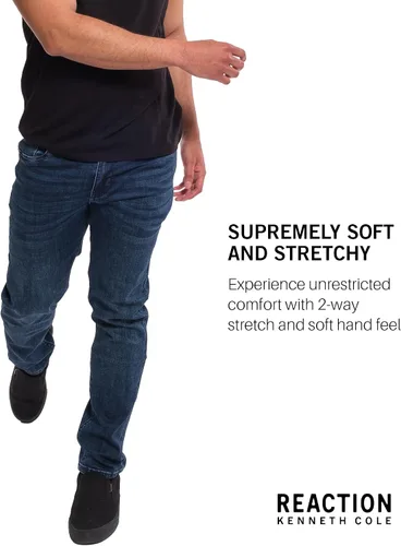 Miniatura 3 de Kenneth Cole REACTION Jeans ajustados para hombre, jeans elásticos de 2 vías para hombre, corte ajustado, jeans de 5 bolsillos para hombre