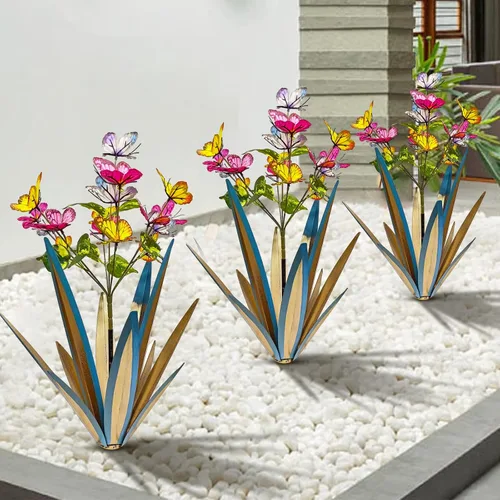 TOMBABY Mariposa de Jardín al Aire Libre Agrandada Engrosada Resistente al Viento Metal Agave Arte de Jardín Metal Planta País Escultura Estatua