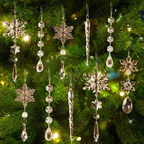Miniatura 11 de GuassLee 36 piezas Adornos de Cristal para Árbol de Navidad - Copos de Nieve Acrílicos Azules Carámbanos Gota Cristal Adornos Colgantes para Árbol