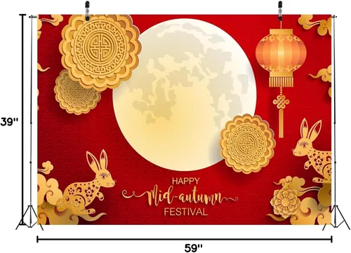 Miniatura 8 de BELECO Telón de fondo de tela de 5 x 3 pies para festival de mediados de otoño, día de mediados de otoño, escena de luna llena, linternas rojas