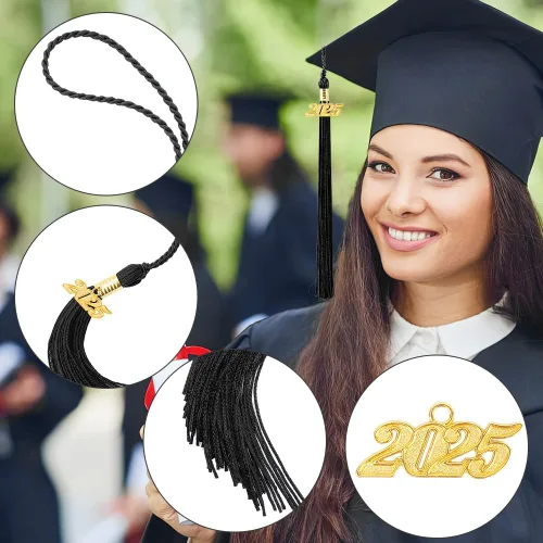 Miniatura 3 de Borla 2025, 1 unidad, borla de graduación para graduados 2025, borla 2025 con dijes de fecha dorada 2025 para fiestas de graduación, ceremonias