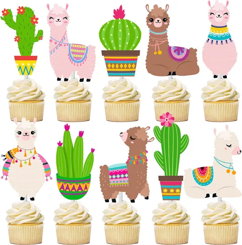 Miniatura 2 de Decoración para cupcakes de cactus, llama, alpaca, cactus, pasteles, decoraciones para fiesta mexicana, fiesta de cumpleaños, suministros de fiesta