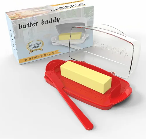 Miniatura 16 de Plato de Mantequilla con Tapa y Cuchillo, Platos de Mantequilla Grandes de Plástico con Tapa de Bisagra Transparente y Fácil de Voltear, Fondo