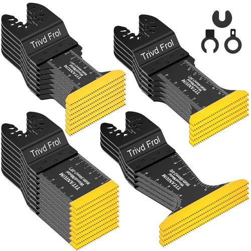 Miniatura 8 de Trivd Frol 100 piezas de hojas de sierra oscilantes, hojas de multiherramienta universales profesionales de titanio para madera, plásticos, metal