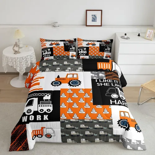 Miniatura 2 de Feelyou Juego de ropa de cama de tractor, edredón de excavadora, juego de edredón de automóvil de dibujos animados para niños, juego de edredón