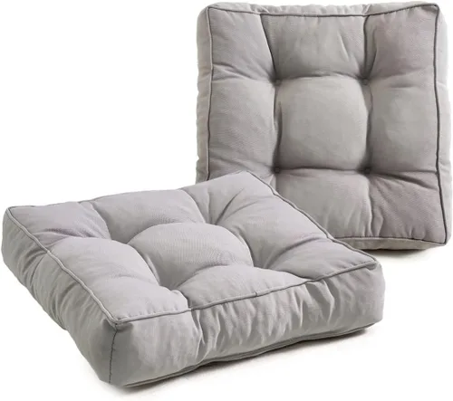 Miniatura 14 de ARTPLAN Cojín de asiento para exteriores, cojín cuadrado grueso para silla de mimbre de patio con lazo, juego de 2, 19 x 19 x 5 pulgadas, beige