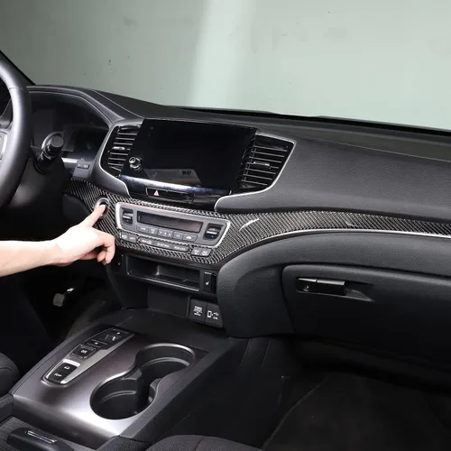 Miniatura 7 de Decoración de consola central de automóvil de fibra de carbono real suave 3D, marco de decoración, kit de decoración compatible con Honda Pilot 2015