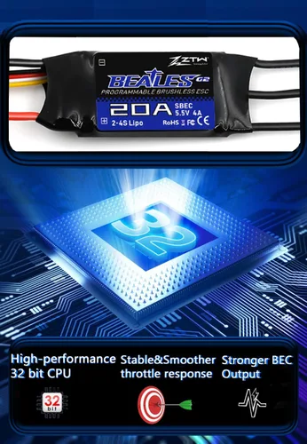 Miniatura 3 de ZTW Beatles G2 20A ESC con salida SBEC 4A/5.5V para avión RC de ala fija 2-4S o proyecto de bricolaje necesita controlador electrónico de velocidad..