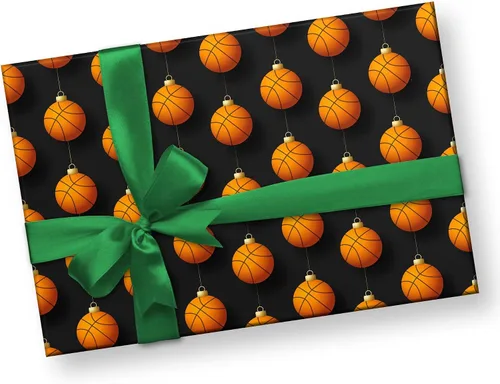 Miniatura 3 de Bonito papel de regalo de baloncesto grueso, adorno de Navidad, decoración de fiesta de vacaciones (rollo de 6 pies x 30 pulgadas)