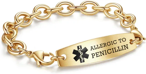 Miniatura 8 de LinnaLove Pulseras de identificación médica intercambiables Cadena de cable de acero inoxidable pulseras de alerta médica personalizables