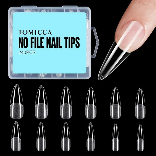 Miniatura 24 de TOMICCA Puntas de uñas de almendra extra cortas, 240 unidades, 15 tamaños, puntas de uñas de gel transparente preformadas, no necesita lima, uñas