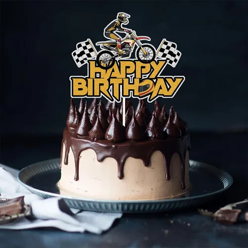 Miniatura 5 de Decoración para tartas con temática de cumpleaños, para motocicleta, con purpurina dorada.