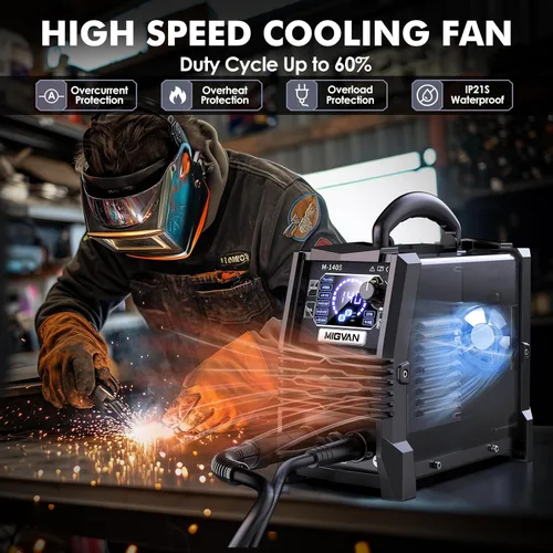 Miniatura 4 de Soldador MIG sin gas de 140A, Máquina de soldadura de voltaje dual 110V/220V, MIG con núcleo de fundente/Lift TIG/Stick ARC 3 en 1 Soldadores MIGVAN
