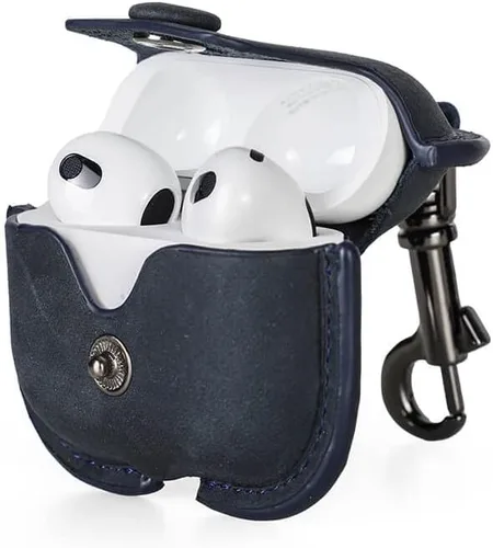 Hiram - Funda de cuero genuino para AirPods de 3ª generación 2021, funda de viaje portátil de cuero de vaca de caballo loco para Airpods de 3ª