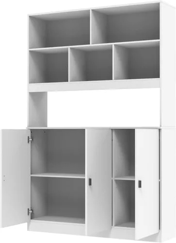 AIEGLE Estantería grande de 5 niveles con puerta, estantería de almacenamiento para biblioteca, juego de 8 piezas de estantería para oficina en