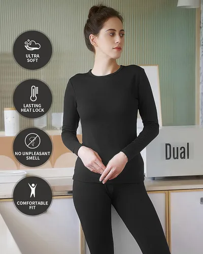 Miniatura 5 de WEERTI Ropa interior térmica larga de cabeza a pies para mujeres, con forro de vellón, capa base para climas fríos