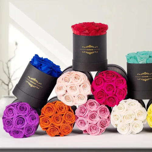 Miniatura 4 de NATROSES 7 piezas de rosas preservadas en una caja, flores preservadas para cumpleaños, regalos de flores para el Día de la Madre (negro)