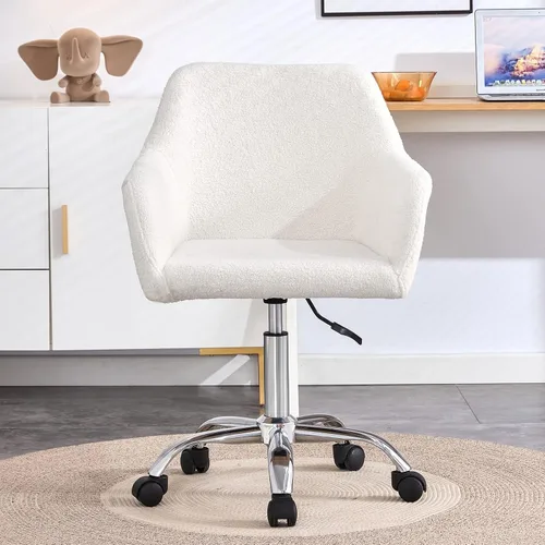 Miniatura 3 de Silla de oficina en casa, moderna silla de escritorio de piel sintética copetuda con respaldo medio, silla giratoria ajustable para oficina en casa