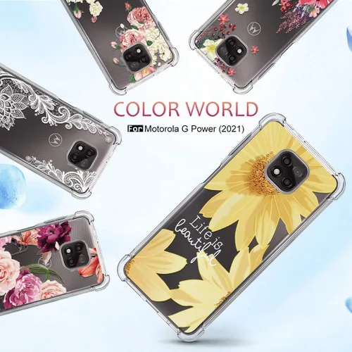 Miniatura 7 de Osophter Funda para Moto G Power 2021, diseño floral floral para niñas y mujeres, absorción de golpes, flexible de goma TPU para Motorola G Power
