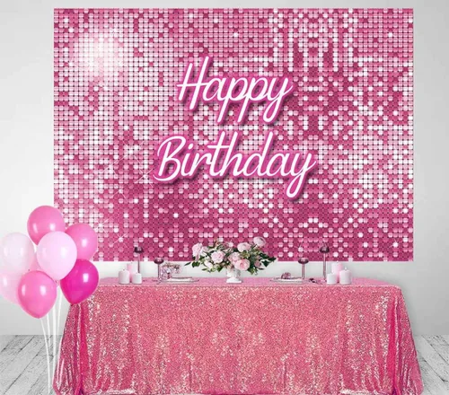 Miniatura 3 de Telón de fondo de cumpleaños cuadrado rosa con lentejuelas brillantes, paneles brillantes para fotografía de pared, fondo de fotografía de princesa