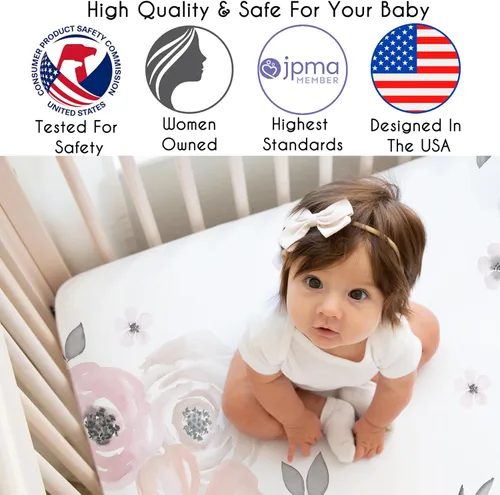 Miniatura 3 de Sweet Jojo Designs Sábanas ajustables para cuna de bebé (rosa/gris bohemio floral) para niñas, guardería infantil, habitación de niños pequeños