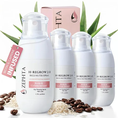 Miniatura 9 de Zephta H-Regrow - Spray para el crecimiento del cabello, con agua de arroz, biotina, aloe vera, cafeína y jengibre, producto para el crecimiento